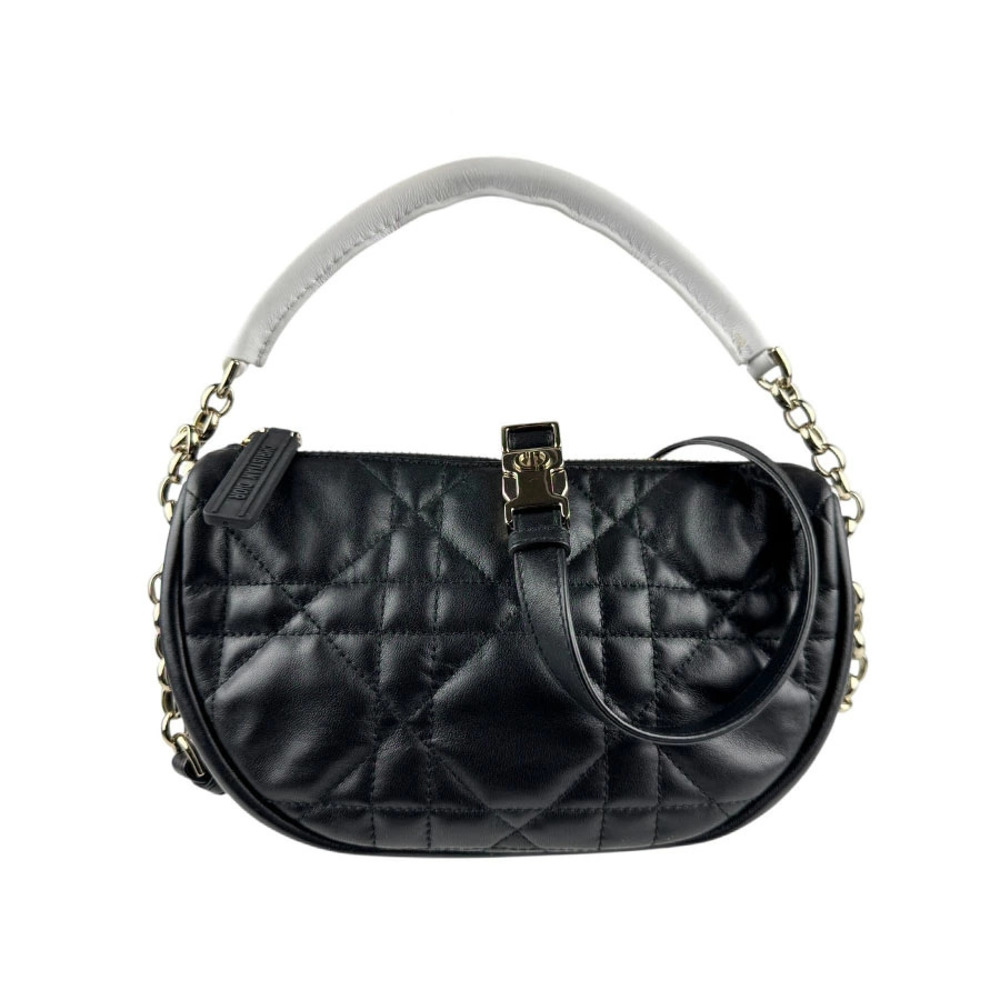 Christian Dior VIBE HOBO Leather 2way Shoulder Bag Black White Gold
